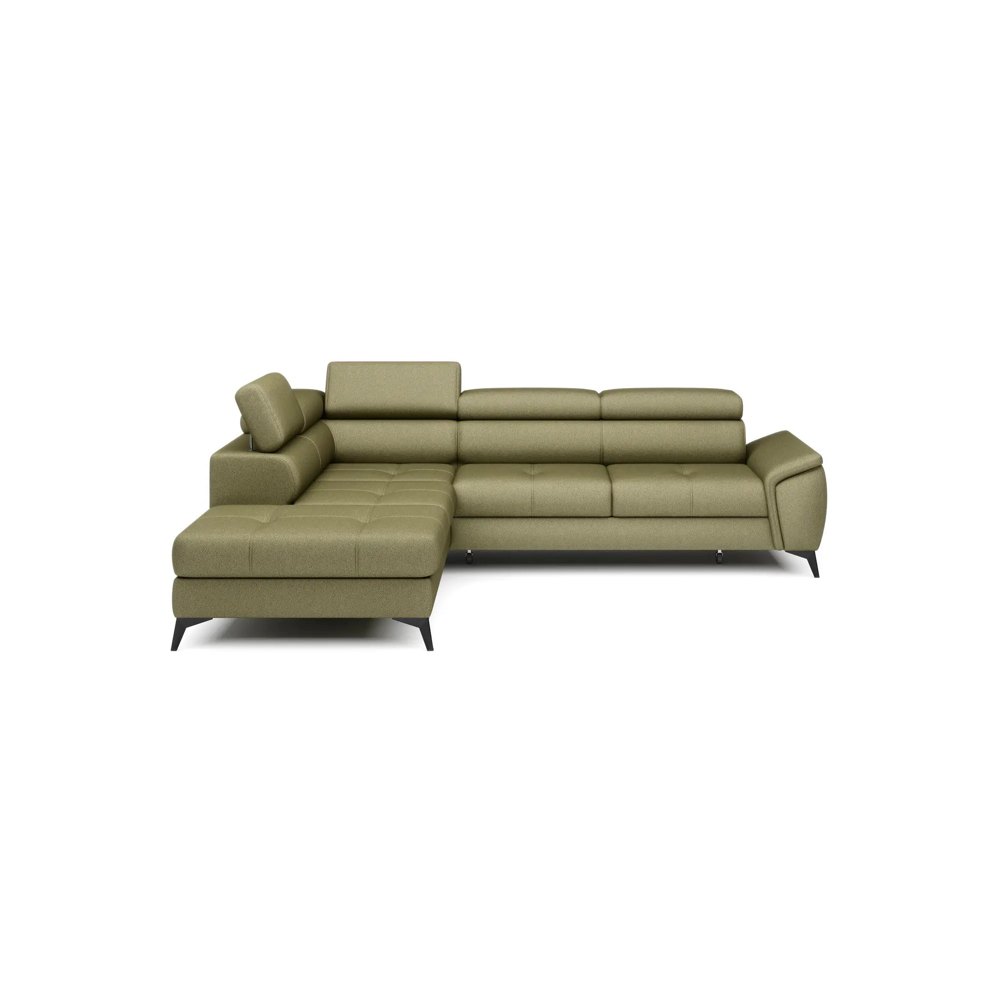 Coltar extensibil MOCCA, personalizabil materiale gama Premium, cu lada depozitare si tetiere reglabile, 265x222x95 cm