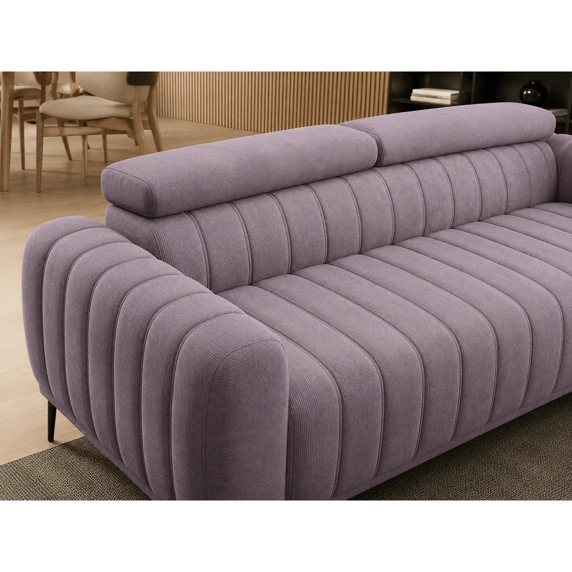 Canapea extensibila GANDI 160, stofa catifelata mov lila - Monolith 62, cu tetiere reglabile, 227x102x95 cm