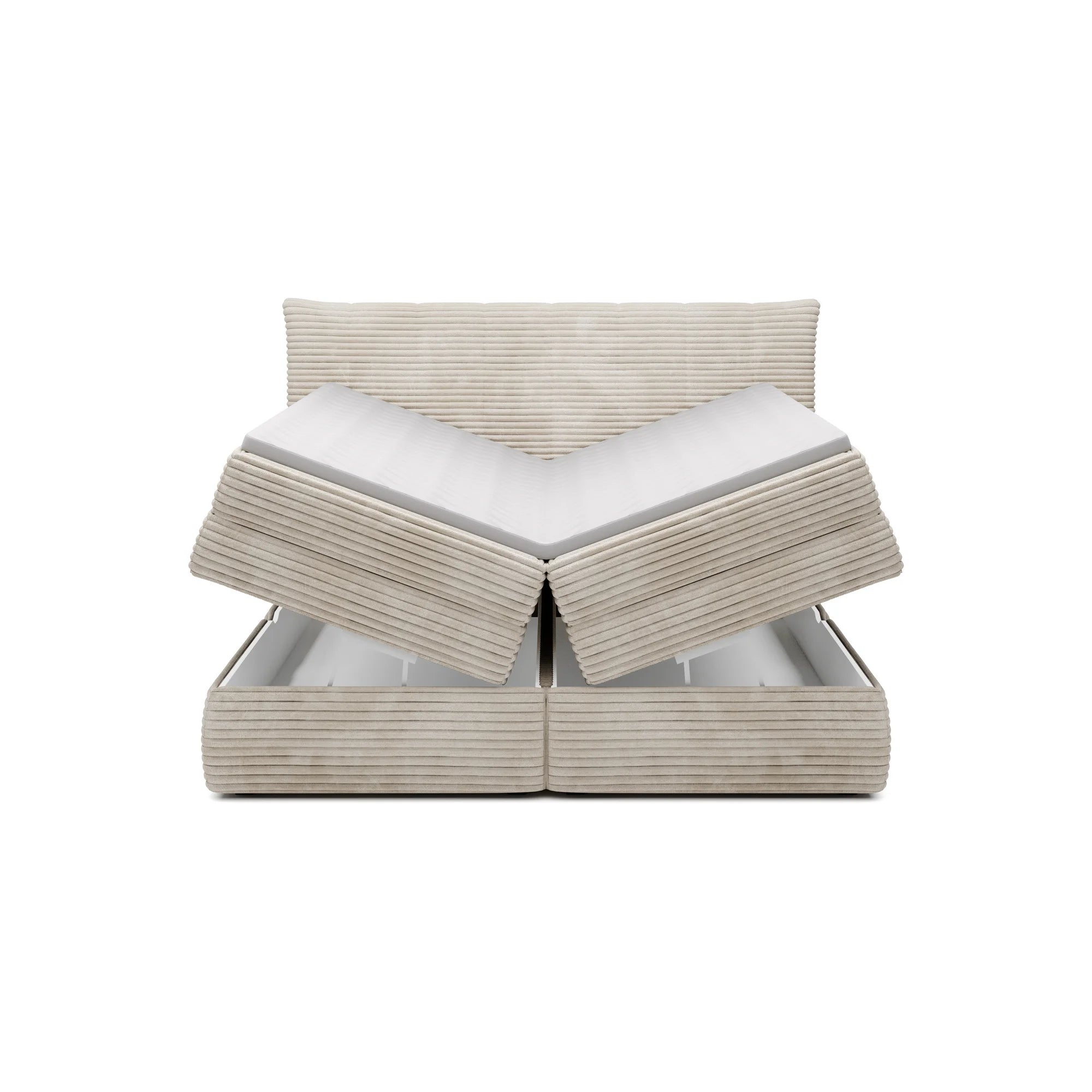 Pat boxspring AMBER 140x200, personalizabil materiale gama Oferta Avantaj, cu spatiu depozitare, saltele si topper
