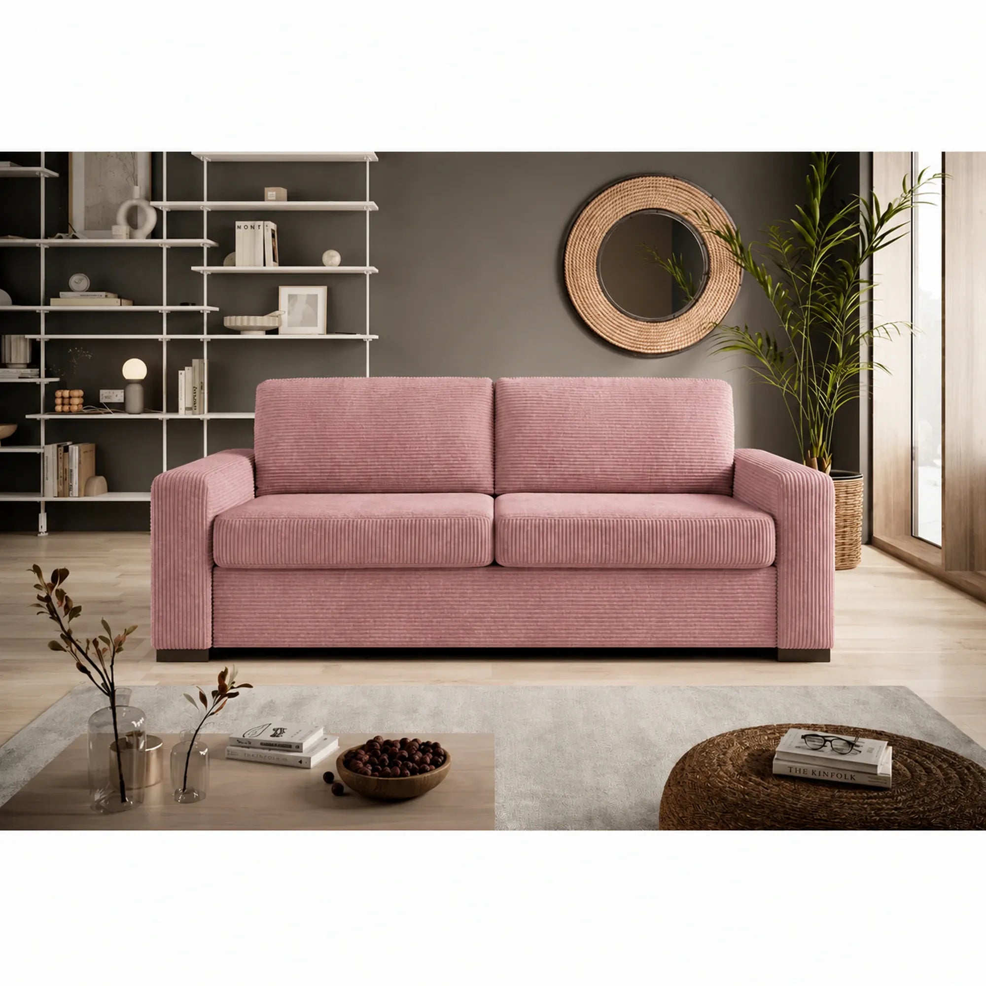 Canapea extensibila VANILLA 140, stofa plusata roz - Tilia 62, Gama Premium, 200x98x87 cm