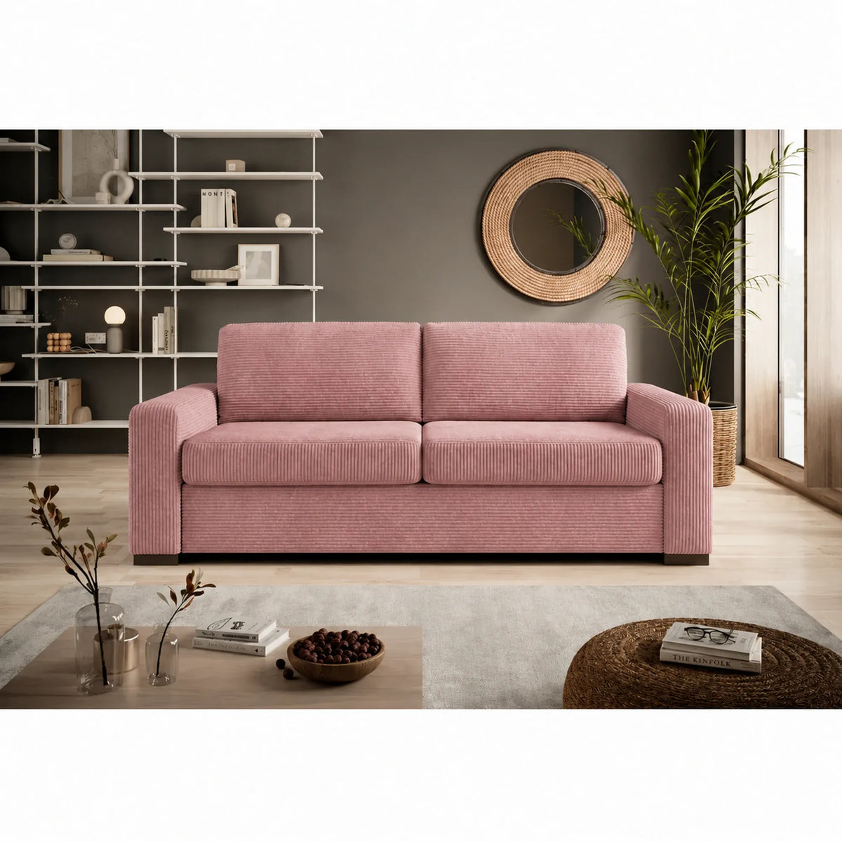 Canapea extensibila VANILLA 140, stofa plusata roz - Tilia 62, Gama Premium, 200x98x87 cm