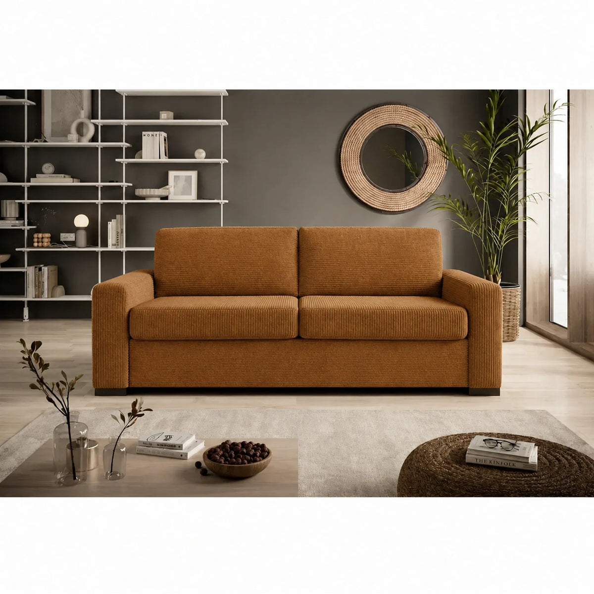 Canapea extensibila VANILLA 160, stofa catifelata maro - Element 07, Gama Premium, 220x98x87 cm