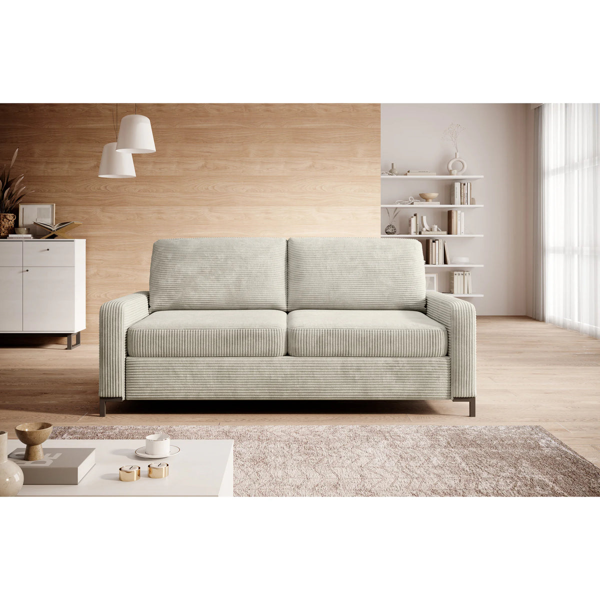 Canapea Tino extensibila 140, stofa catifelata bej - Palladium 02, gama Premium, 187x97x84 cm