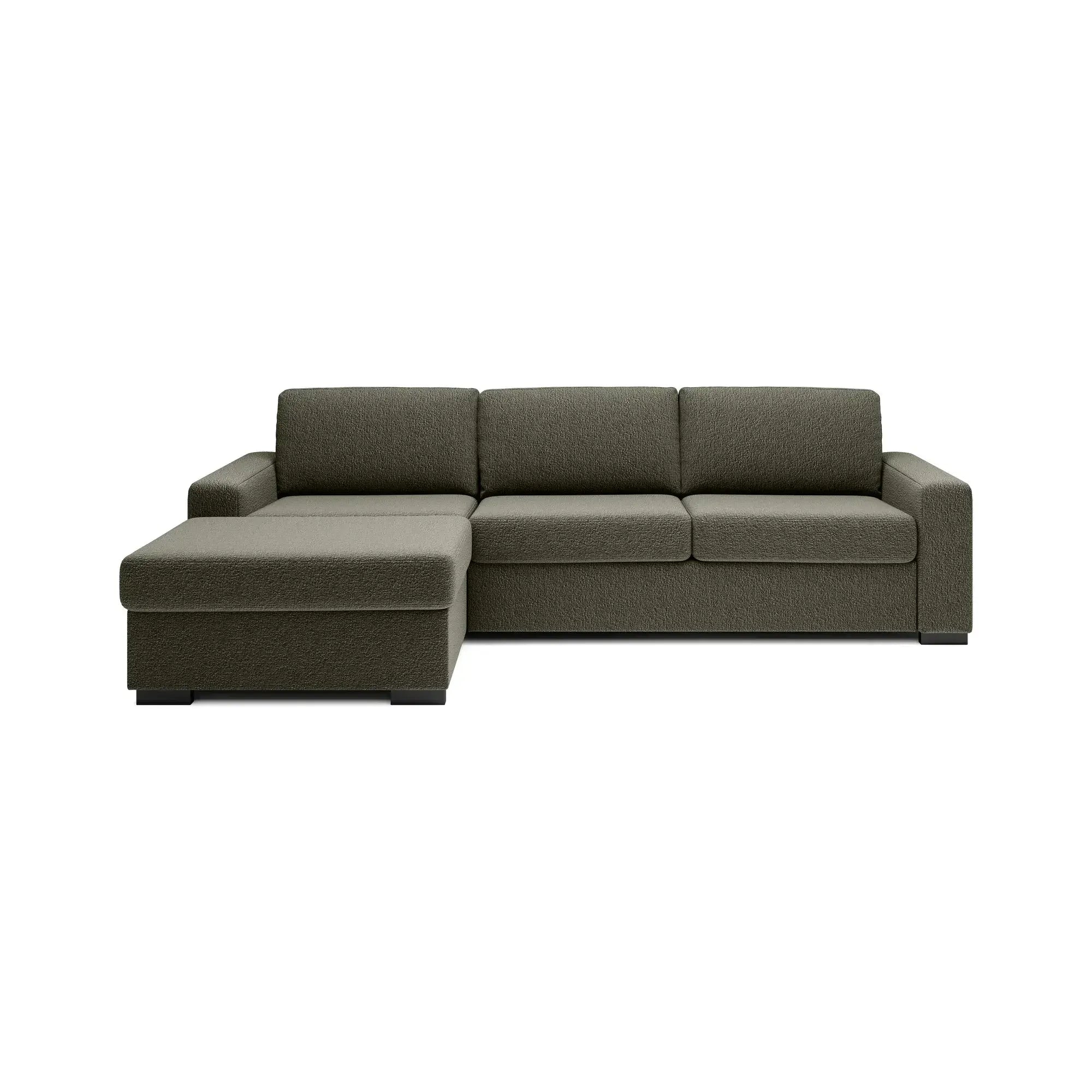 Coltar extensibil 160x200 VANILLA CORNER, sezlong stanga, stofa catifelata gri - Salvador 14, gama Premium, cu lada depozitare, 303x173x87 cm