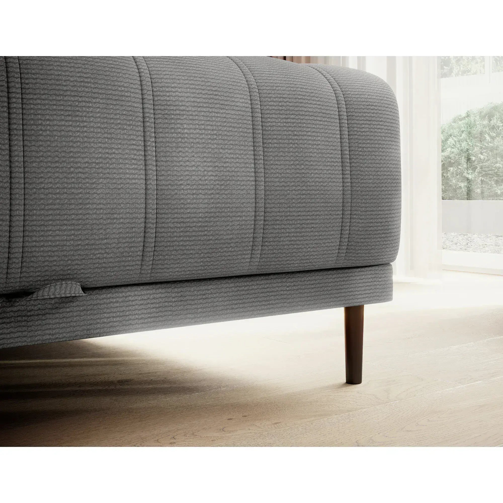 Coltar extensibil CALDO MINI, sezlong dreapta, stofa catifelata bej - Whisper 03, Gama Premium, cu lada depozitare si tetiere reglabile, 272x178x99 cm