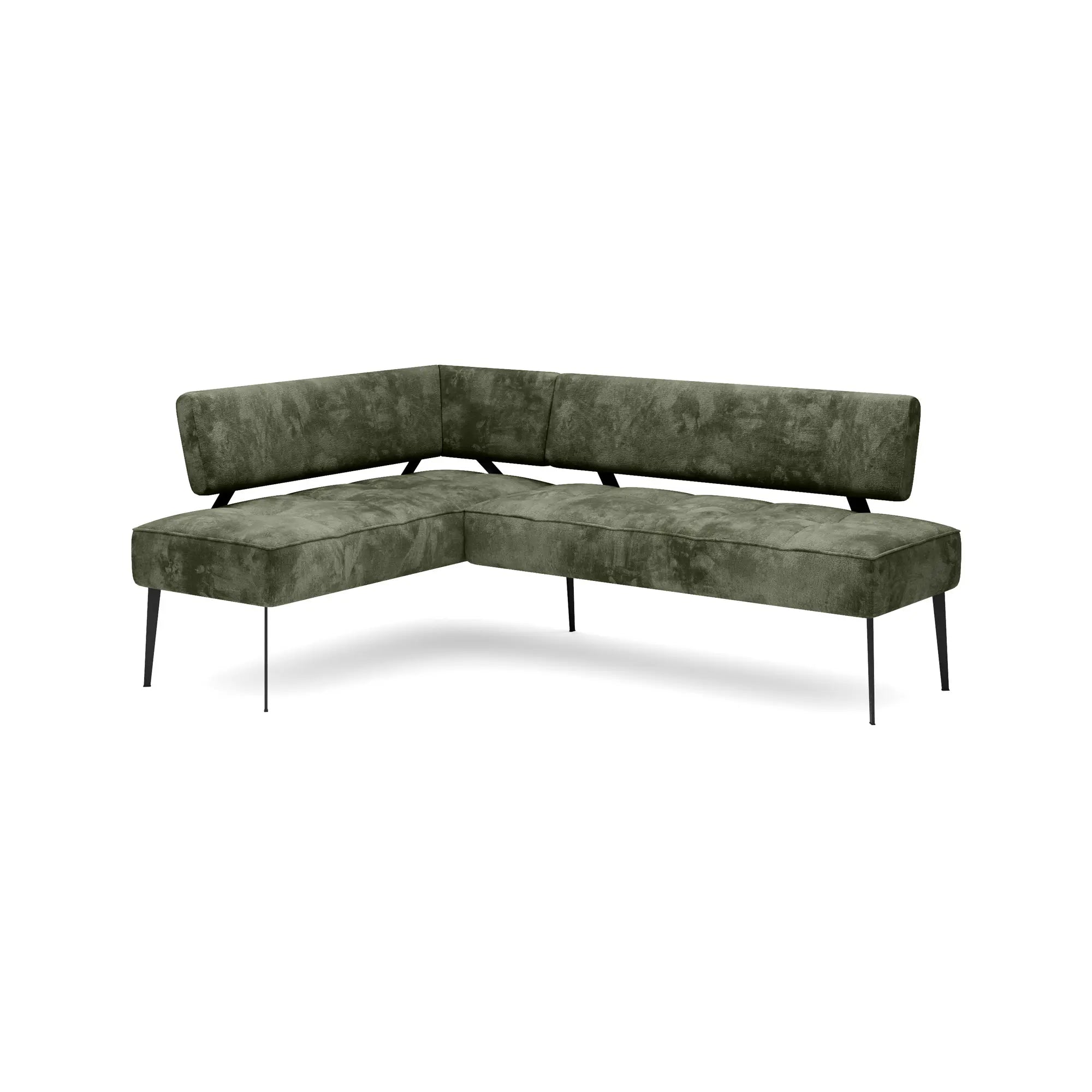 Coltar bucatarie BANCO, sezlong stanga, stofa catifelata verde inchis - Whisper 11, Gama Premium, 213x164x89 cm