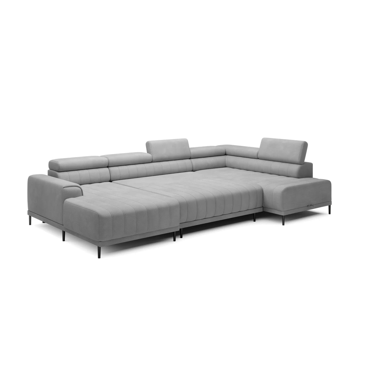 Coltar extensibil CALDO XL, personalizabil materiale Gama Premium, cu lada depozitare si tetiere reglabile, 342x200x99 cm