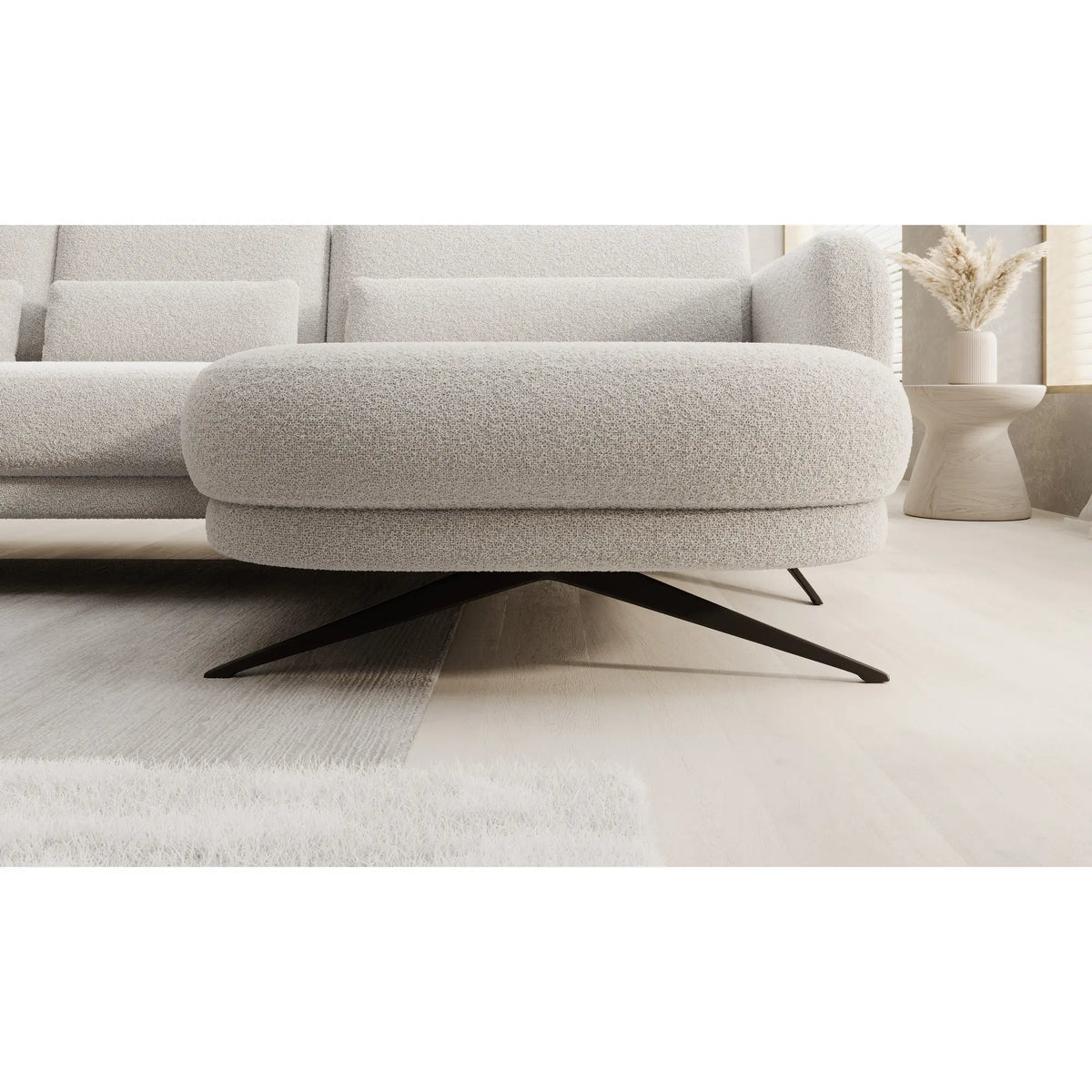 Coltar ILUSIO XL, sezlong stanga, stofa crem - Rosario 451, Gama Premium, cu reglaj electric si tetiere reglabile, 346x205x104 cm