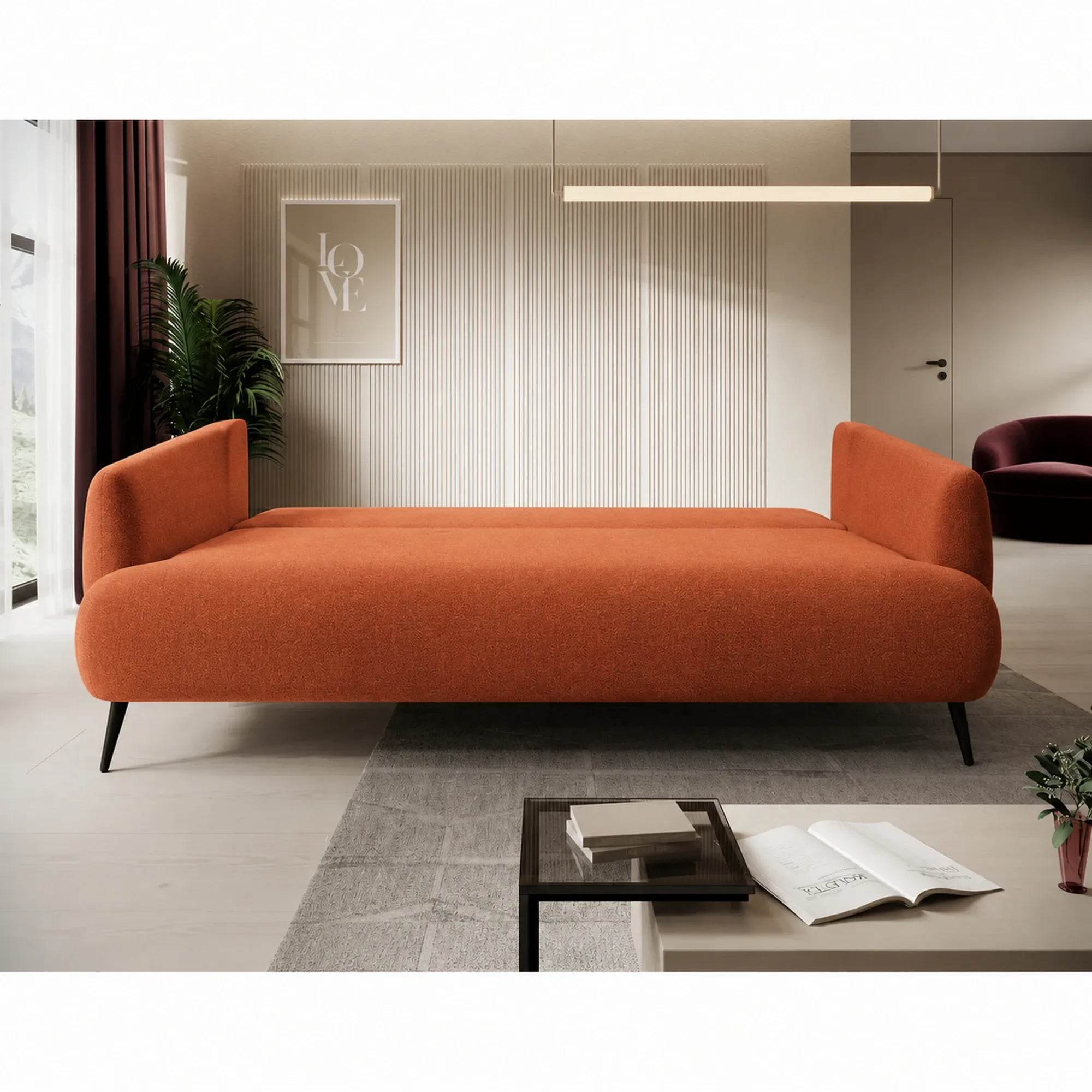 Canapea extensibila CANDY, stofa catifelata caramiziu - Salvador 07, lada depozitare, 228x98x87 cm