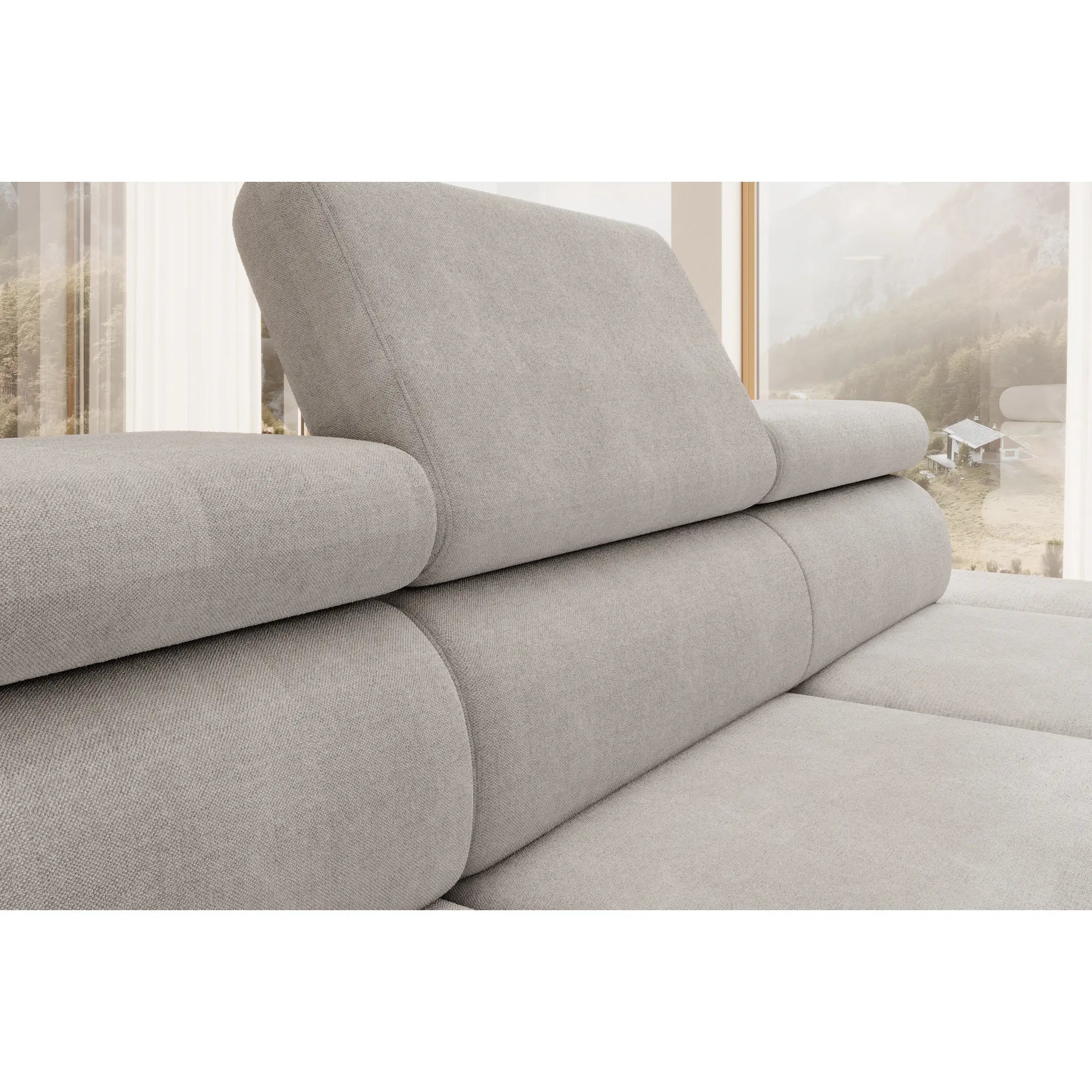 Coltar extensibil OTIS, personalizabil materiale Oferta Avantaj, cu lada depozitare si tetiere reglabile, 276x218x97 cm