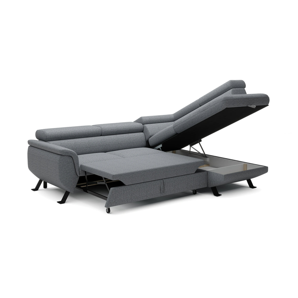 Coltar extensibil RAVEN L, personalizabil materiale Gama Premium, cu lada depozitare, 257x198x92 cm