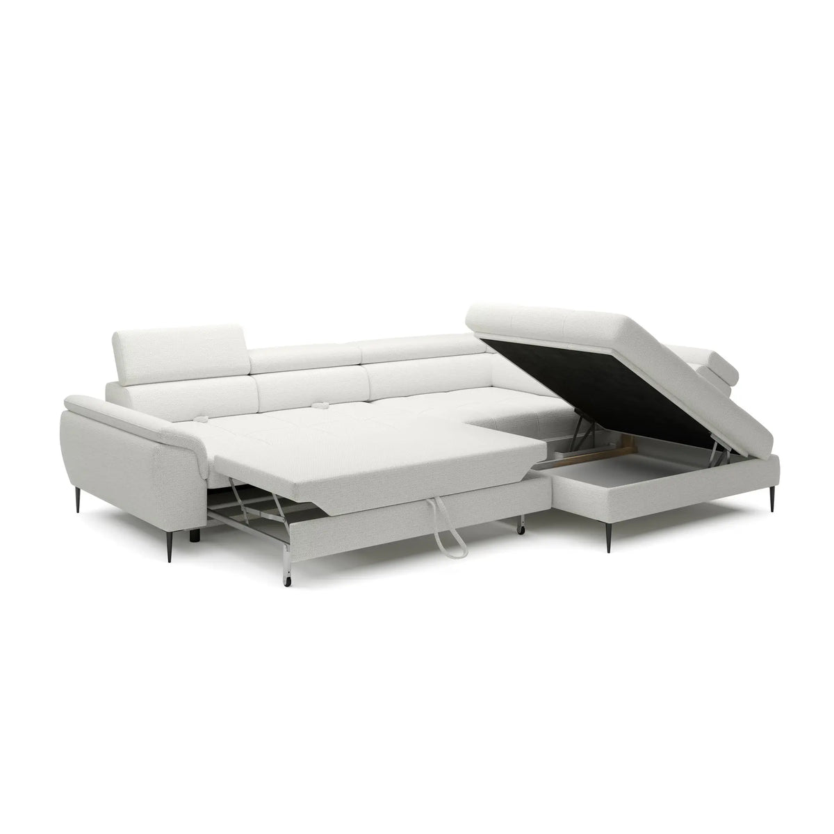Coltar extensibil EMPOLI L, personalizabil materiale gama Oferta Avantaj, cu lada depozitare si tetiere reglabile, 289x218x94 cm