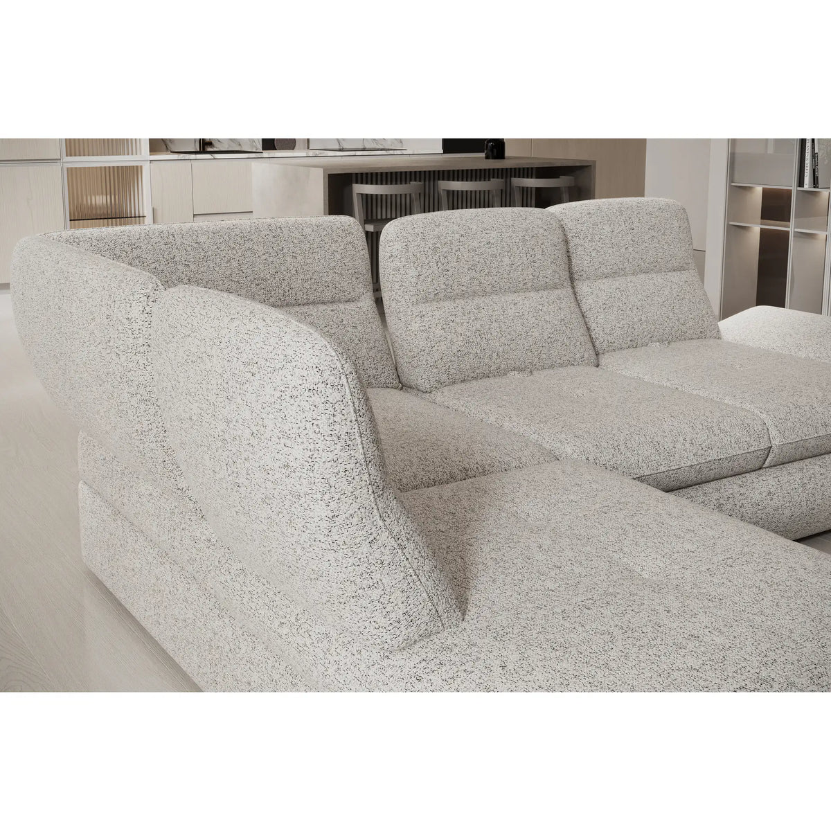 Coltar extensibil GALIANO L, personalizabil materiale gama Oferta Avantaj, cu lada depozitare si tetiere reglabile, 270x210x88 cm