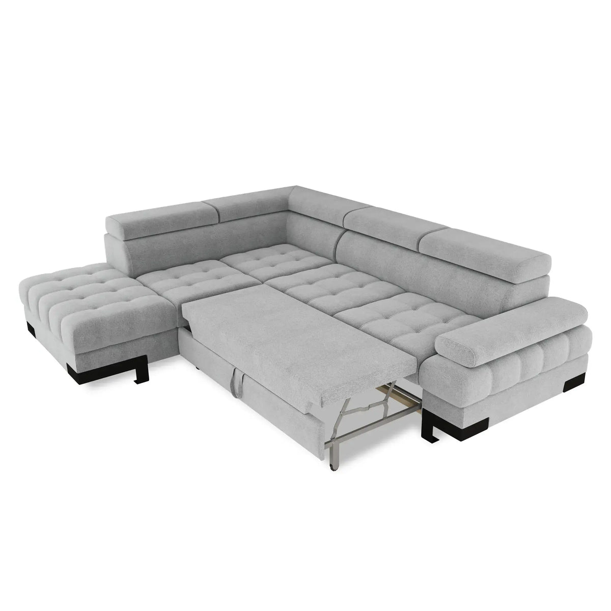 Coltar extensibil SELVA L, sezlong stanga, stofa catifelata verde menta - Salvador 12, Gama Premium, cu lada depozitare si tetiere reglabile, 263x223x95 cm