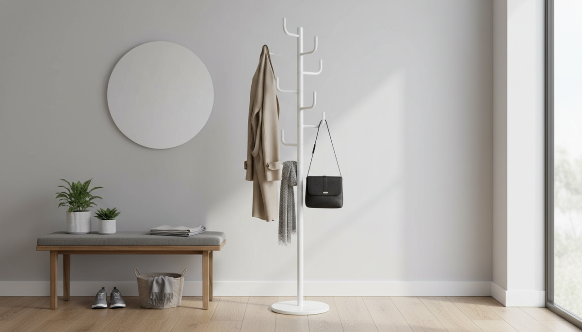 Cuier pom ELDER, alb, metal/marmura, 37x175 cm
