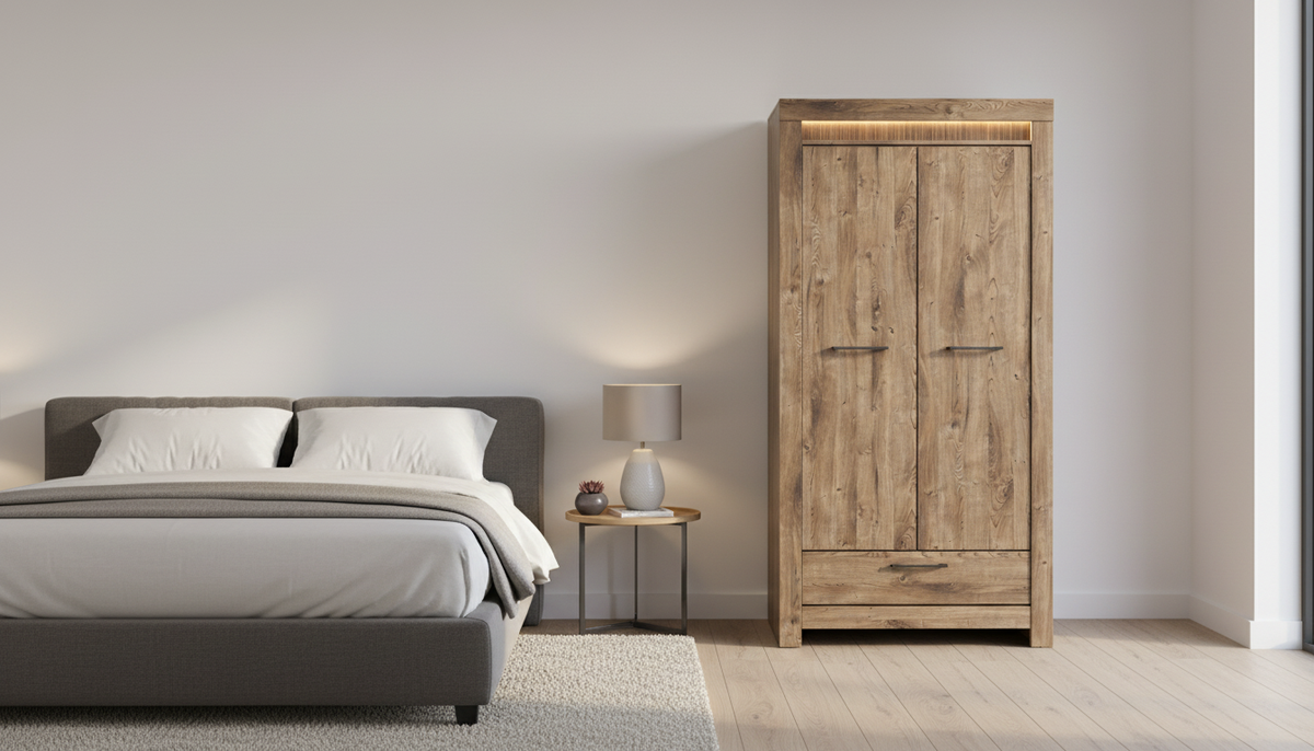 Dulap TORIN, stejar ribbecK, PAL, cu 2 usi si un sertar, 102x62x200 cm