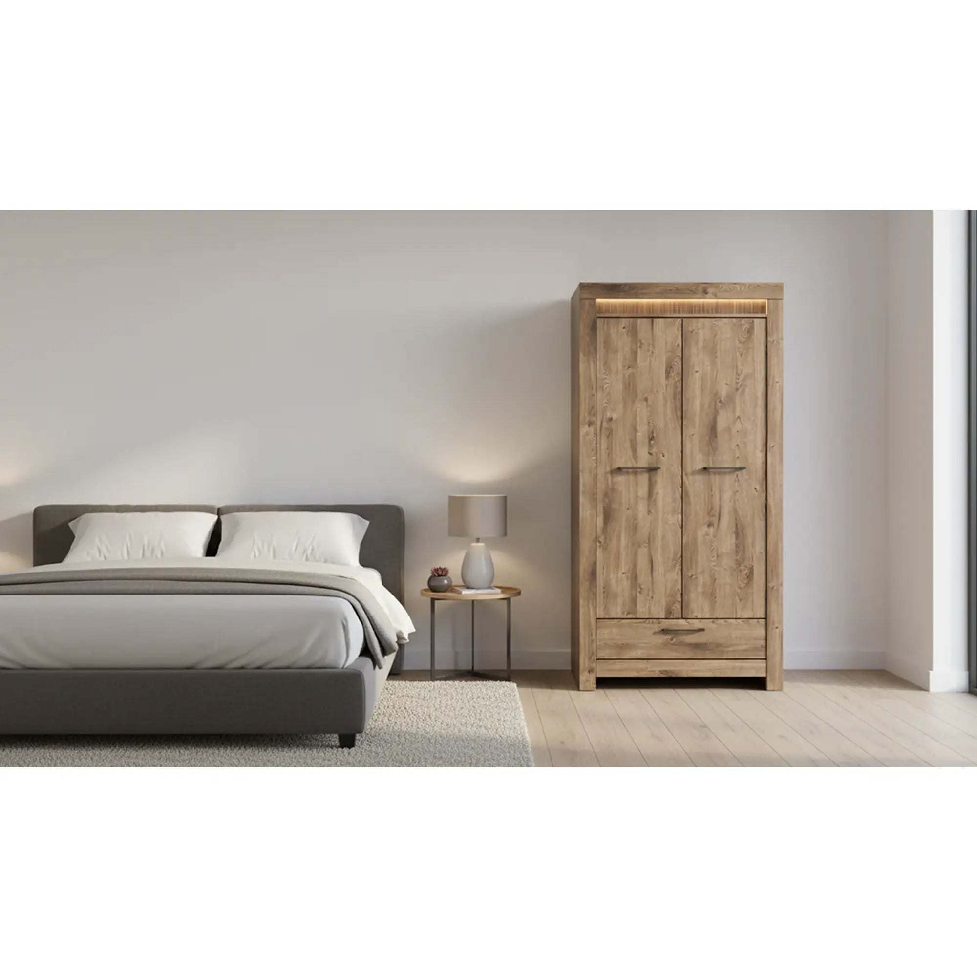 Dulap TORIN, stejar ribbecK, PAL, cu 2 usi si un sertar, 102x62x200 cm