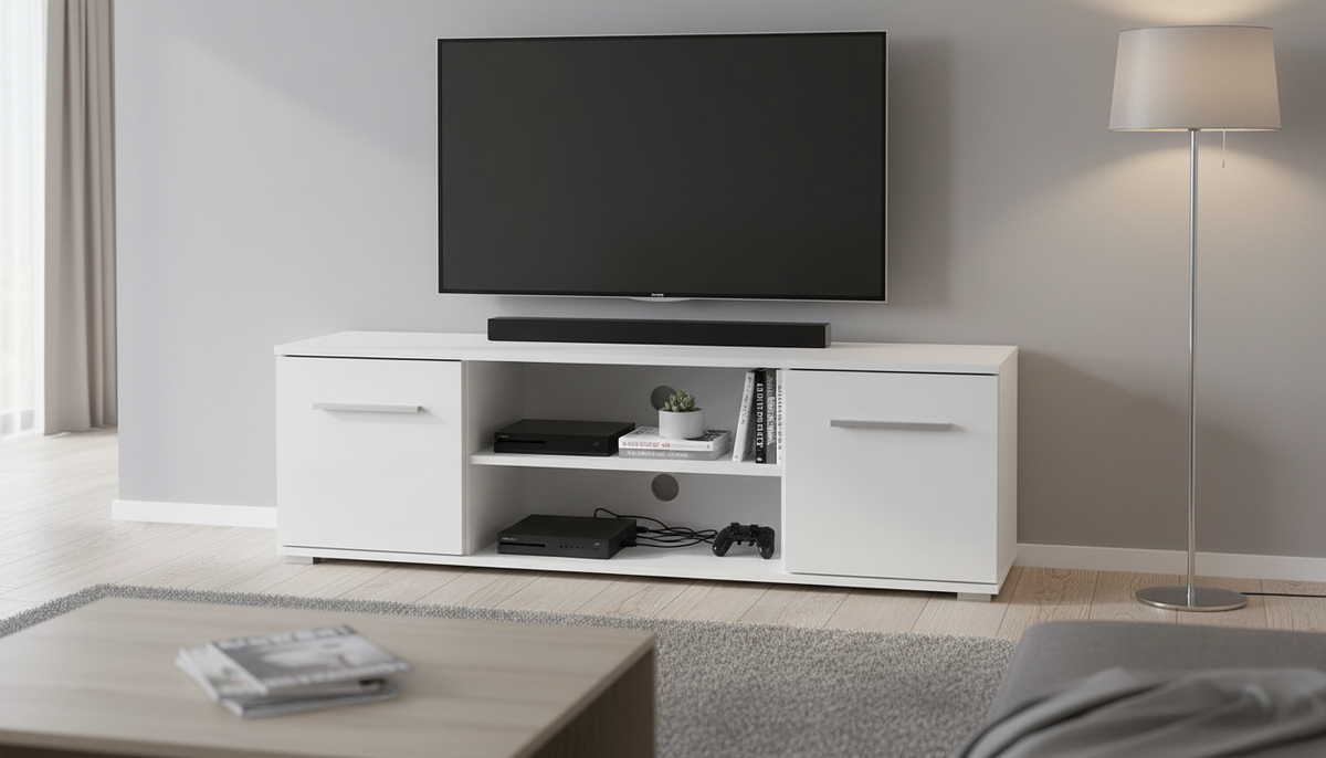 Comoda TV Lima, alb, PAL laminat, 137x40x44 cm