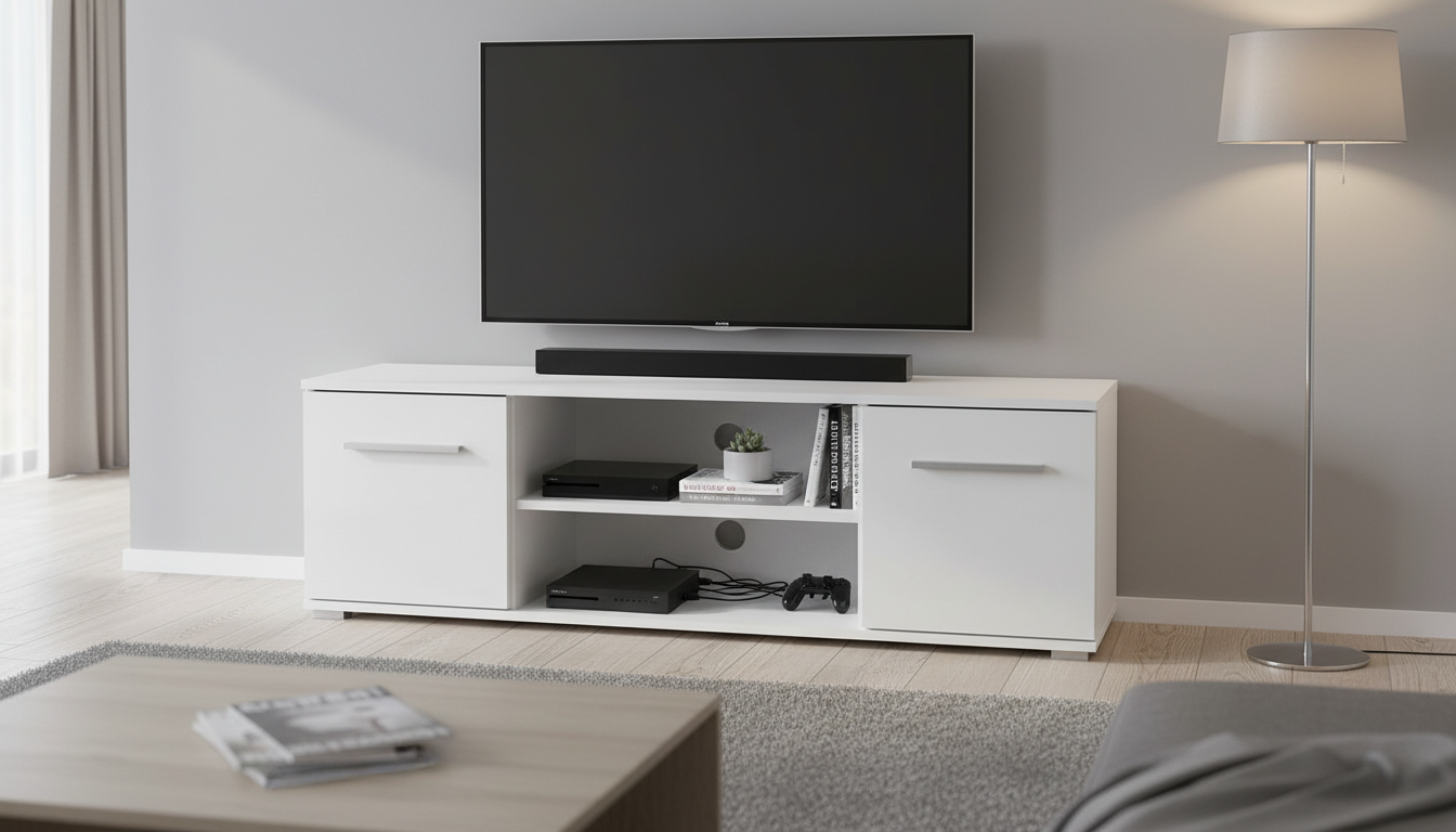 Comoda TV Lima, alb, PAL laminat, 137x40x44 cm
