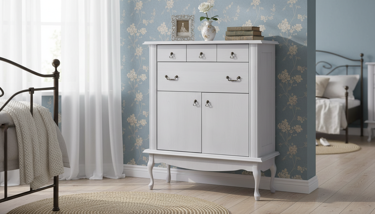 Comoda VILAR DA10, pin alb, DTD laminat, 105x47x125 cm