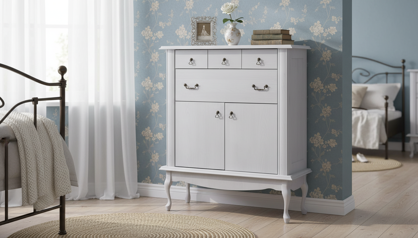 Comoda VILAR DA10, pin alb, DTD laminat, 105x47x125 cm