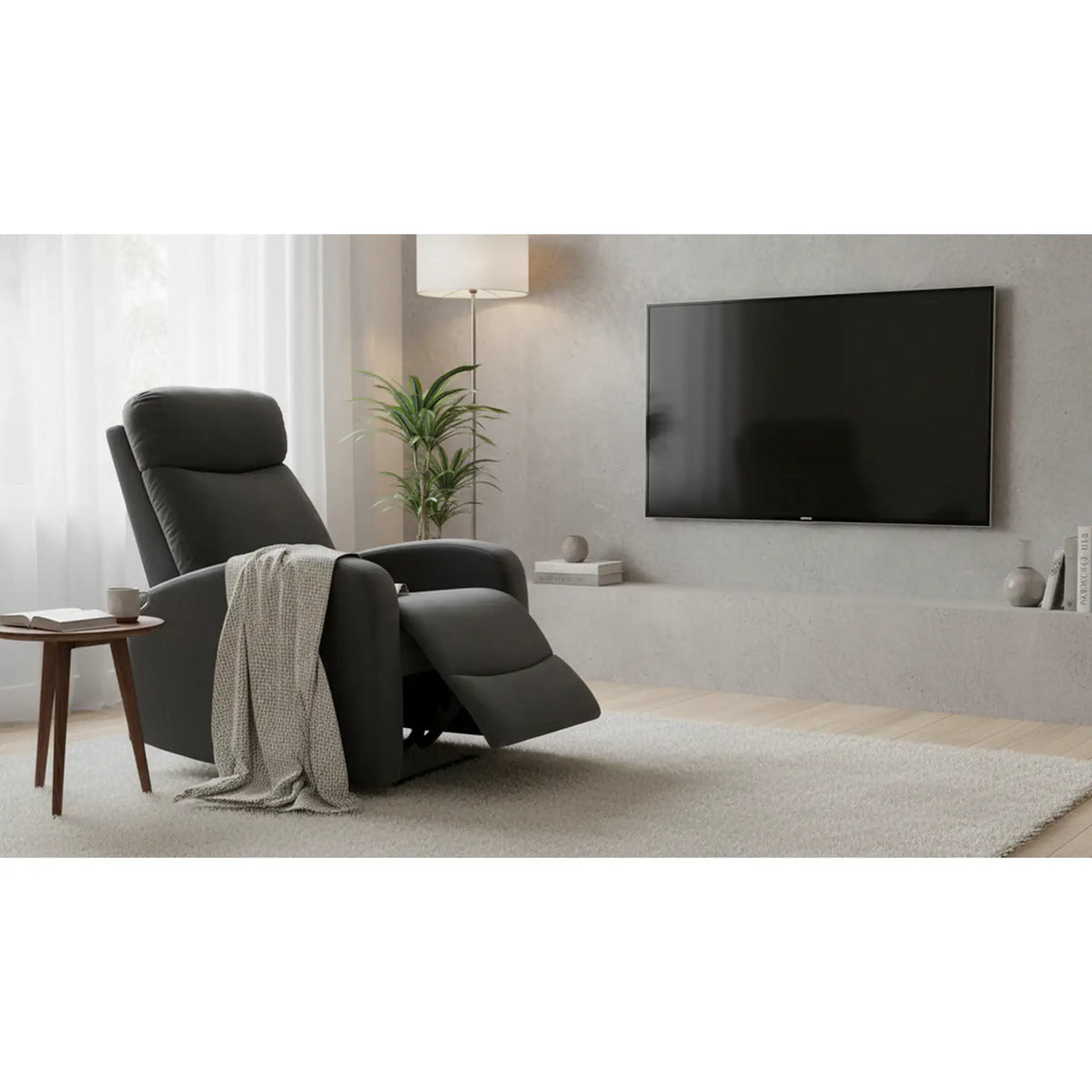 Fotoliu rabatabil WONDER, stofa catifelata negru - Bluvel 19, 75x95/140x90/98 cm