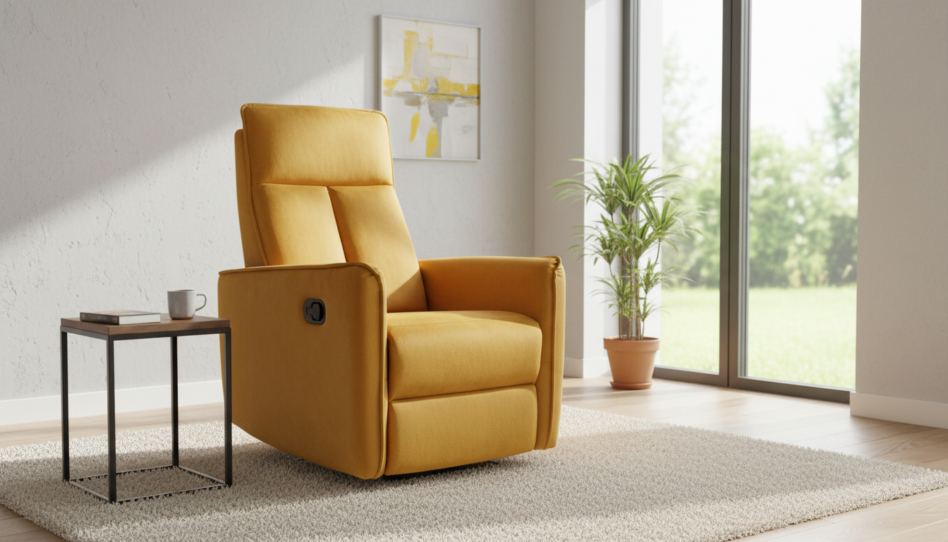 Fotoliu recliner NIKOS, stofa catifelata galben - Bluvel 68, 72x86/159x105 cm