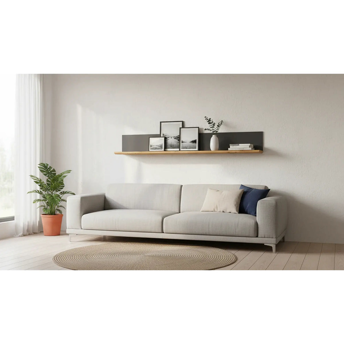 Polita HESEN, gri grafit/stejar artisan, PAL melaminat, 175x24x25 cm