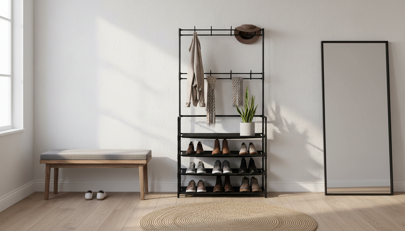 Cuier TARAS, negru, metal/plastic, 80x28x158 cm