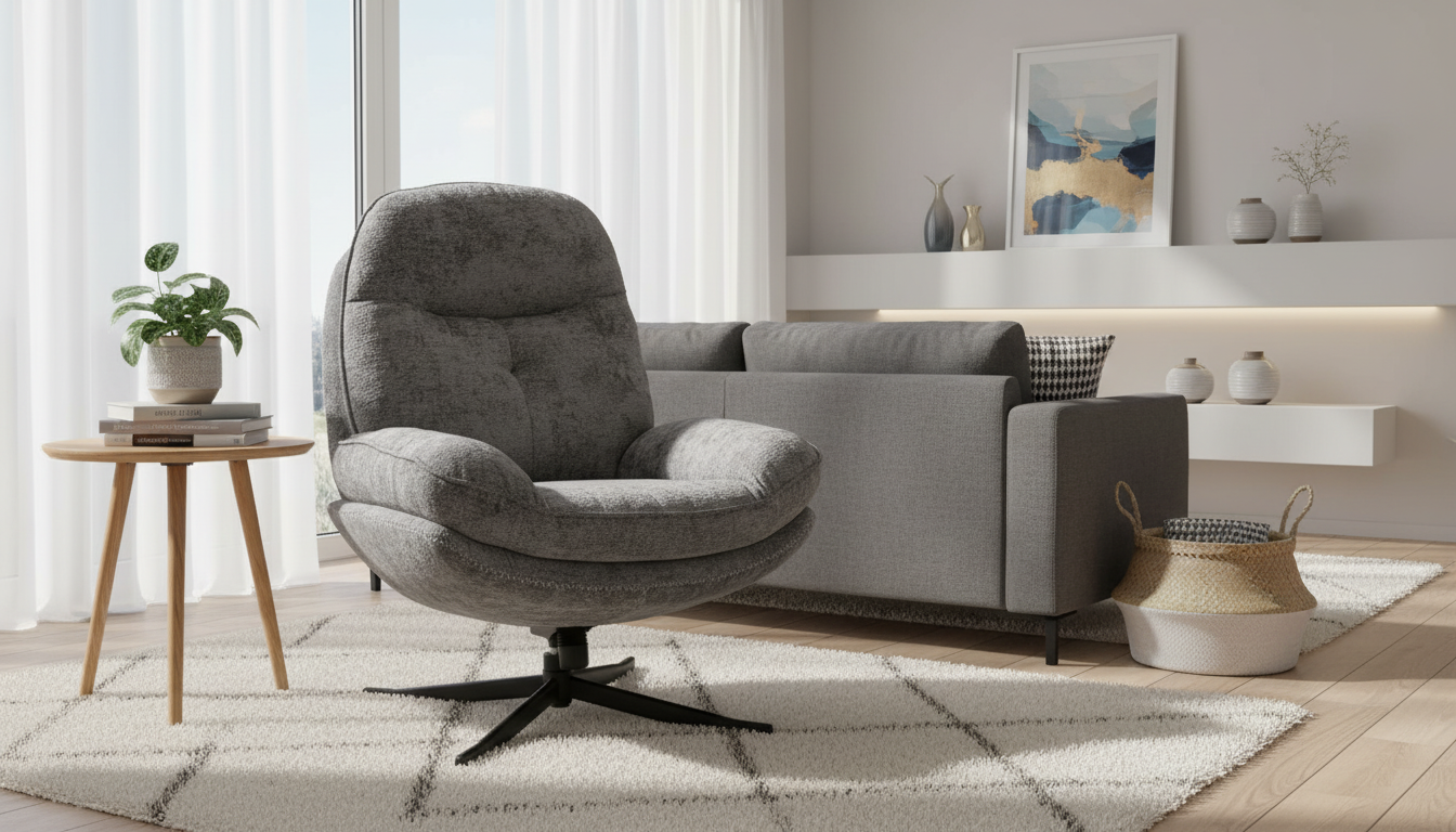 Fotoliu rotativ HARPER, stofa gri - Tap 240, 77x83x101 cm