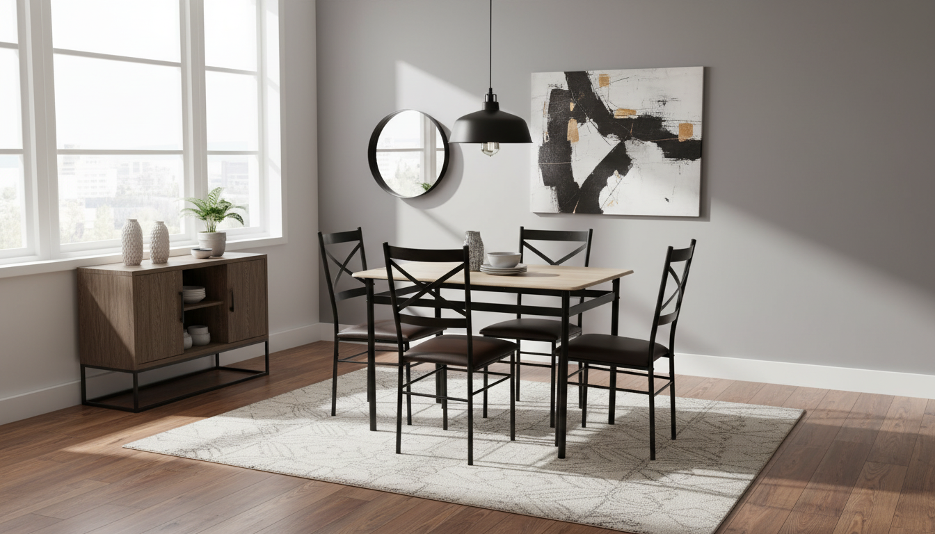 Set masa cu 4 scaune NAREN, stejar sonoma/negru