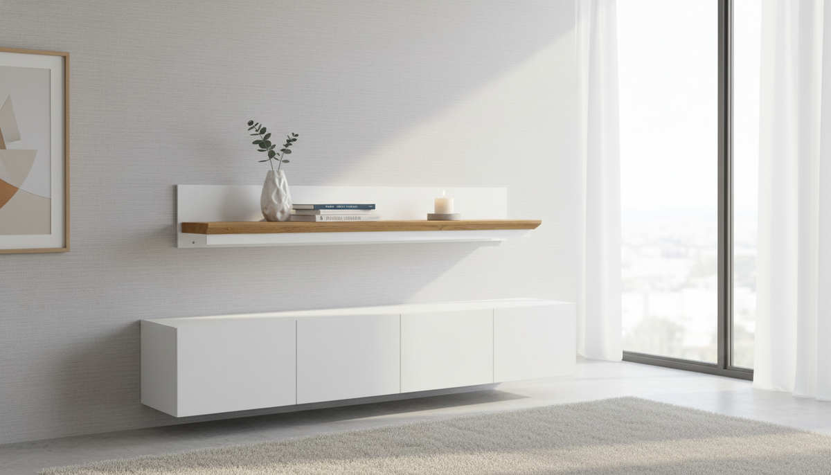 Raft LEON, stejar grand/alb, DTD laminat, 120x19x20 cm