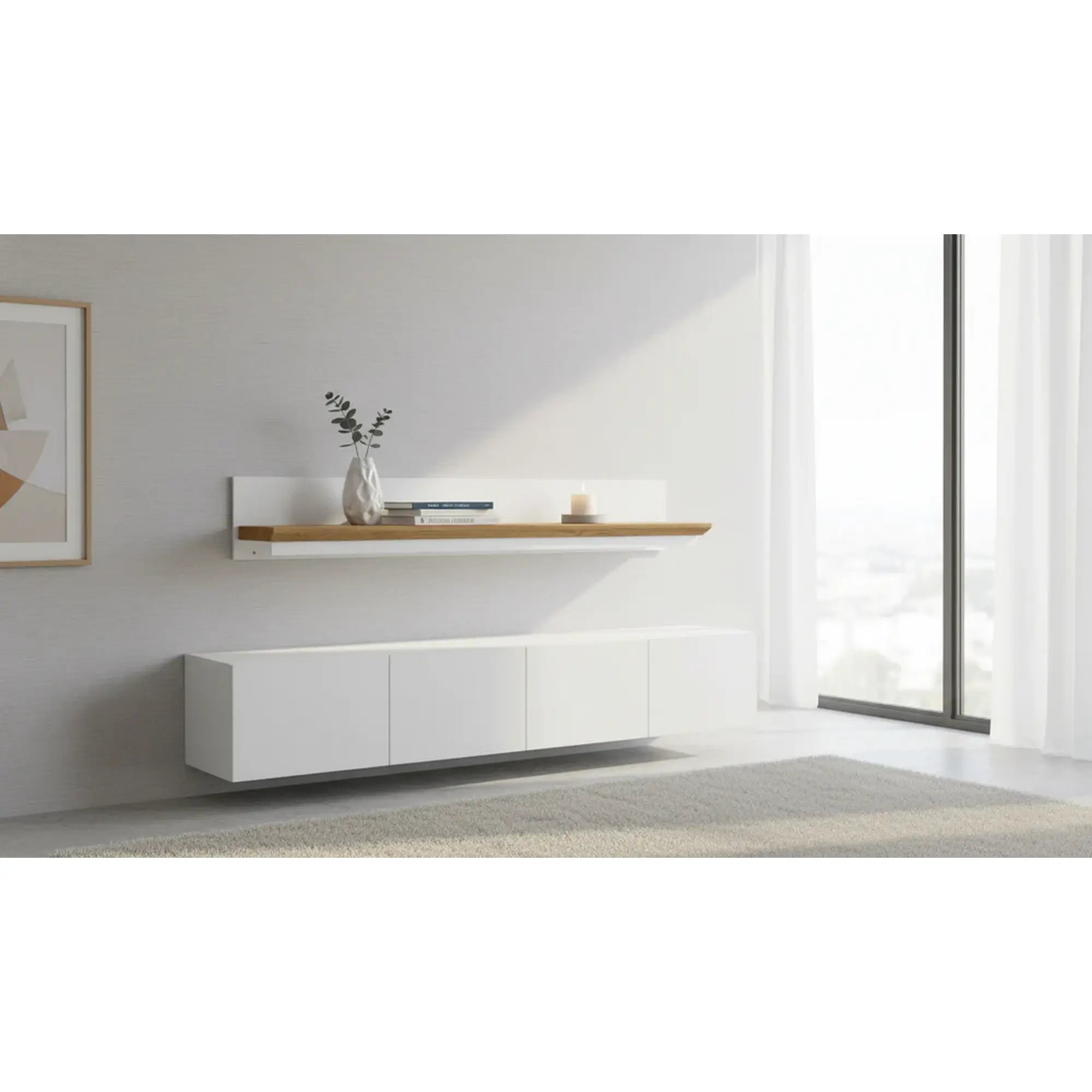 Raft LEON, stejar grand/alb, DTD laminat, 120x19x20 cm