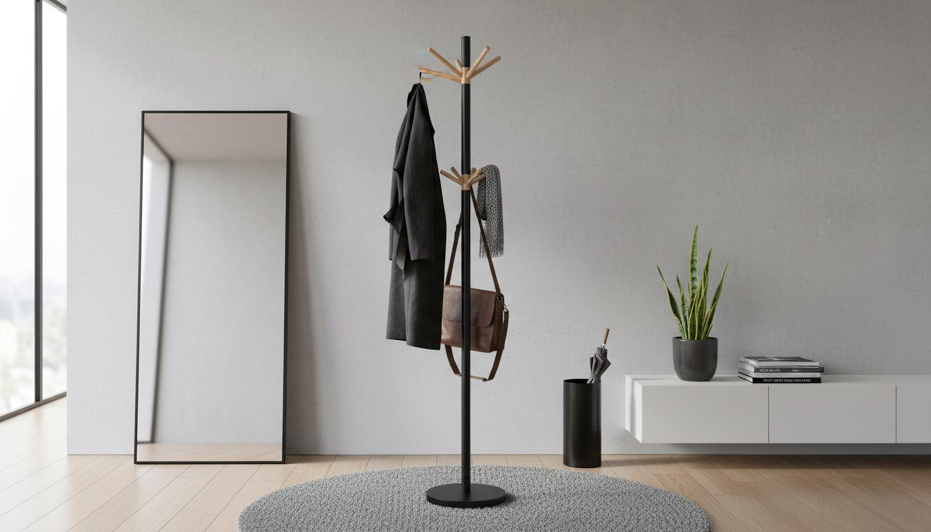 Cuier pom UNO, negru/fag, metal, 30x174 cm