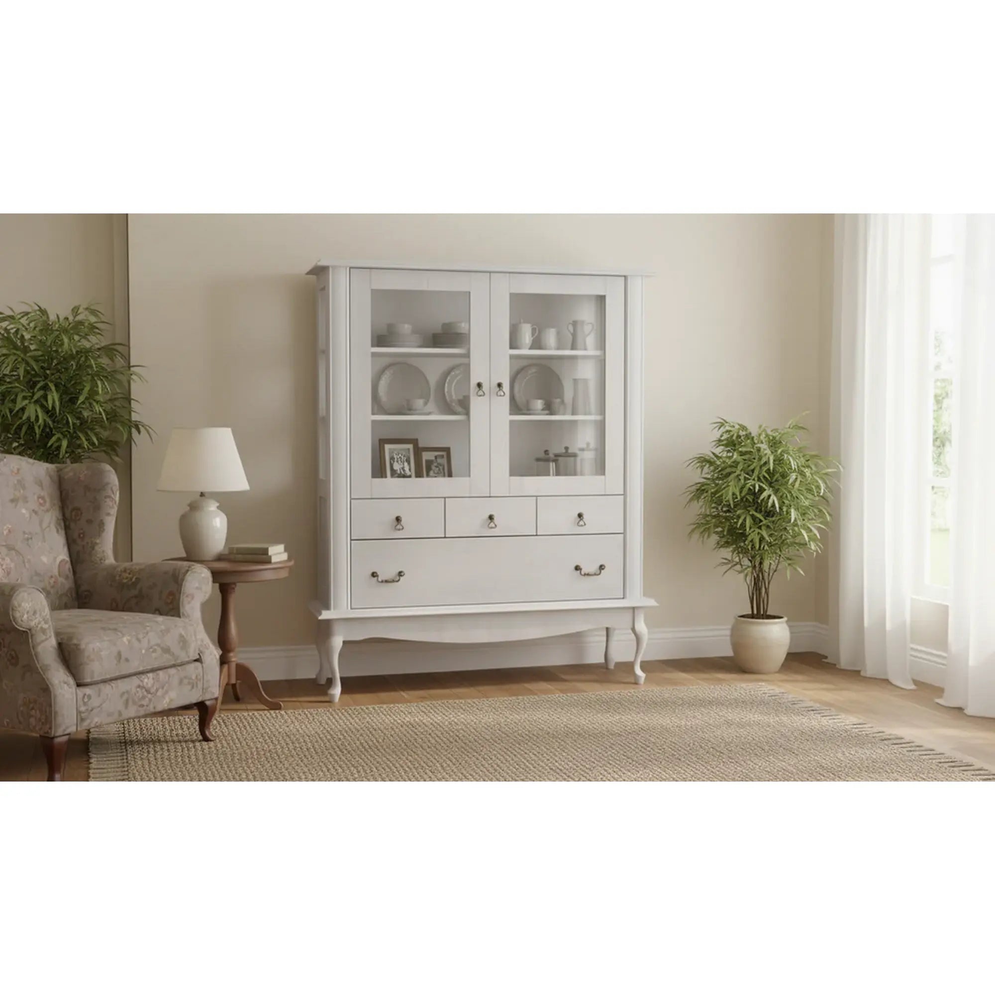 Vitrina VILAR DA5, pin alb, DTD laminat, 125x42x158 cm