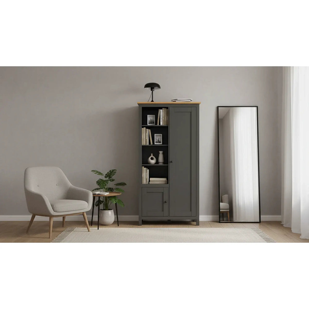 Dulap HESEN, gri grafit/stejar artisan, PAL melaminat, cu 2 usi, 106x44x203 cm