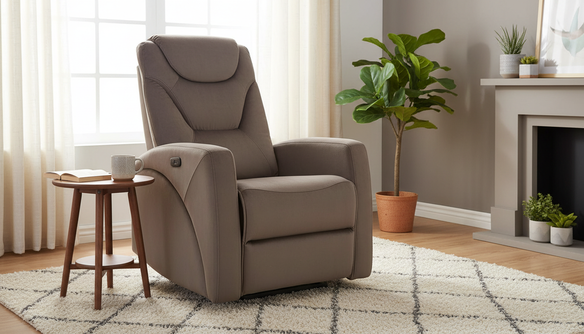 Fotoliu recliner KRONOS, stofa catifelata cappuccino - Bluvel 38, 79x94/160x107 cm