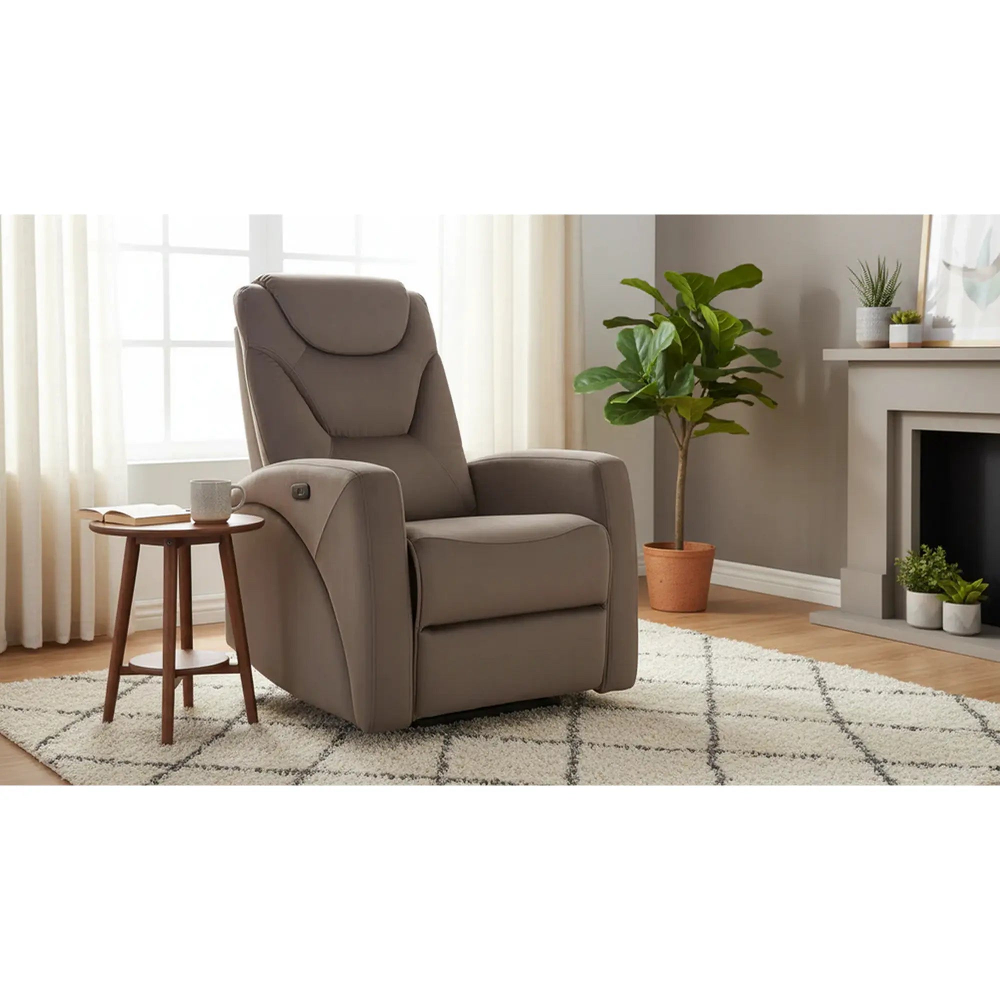 Fotoliu recliner KRONOS, stofa catifelata cappuccino - Bluvel 38, 79x94/160x107 cm