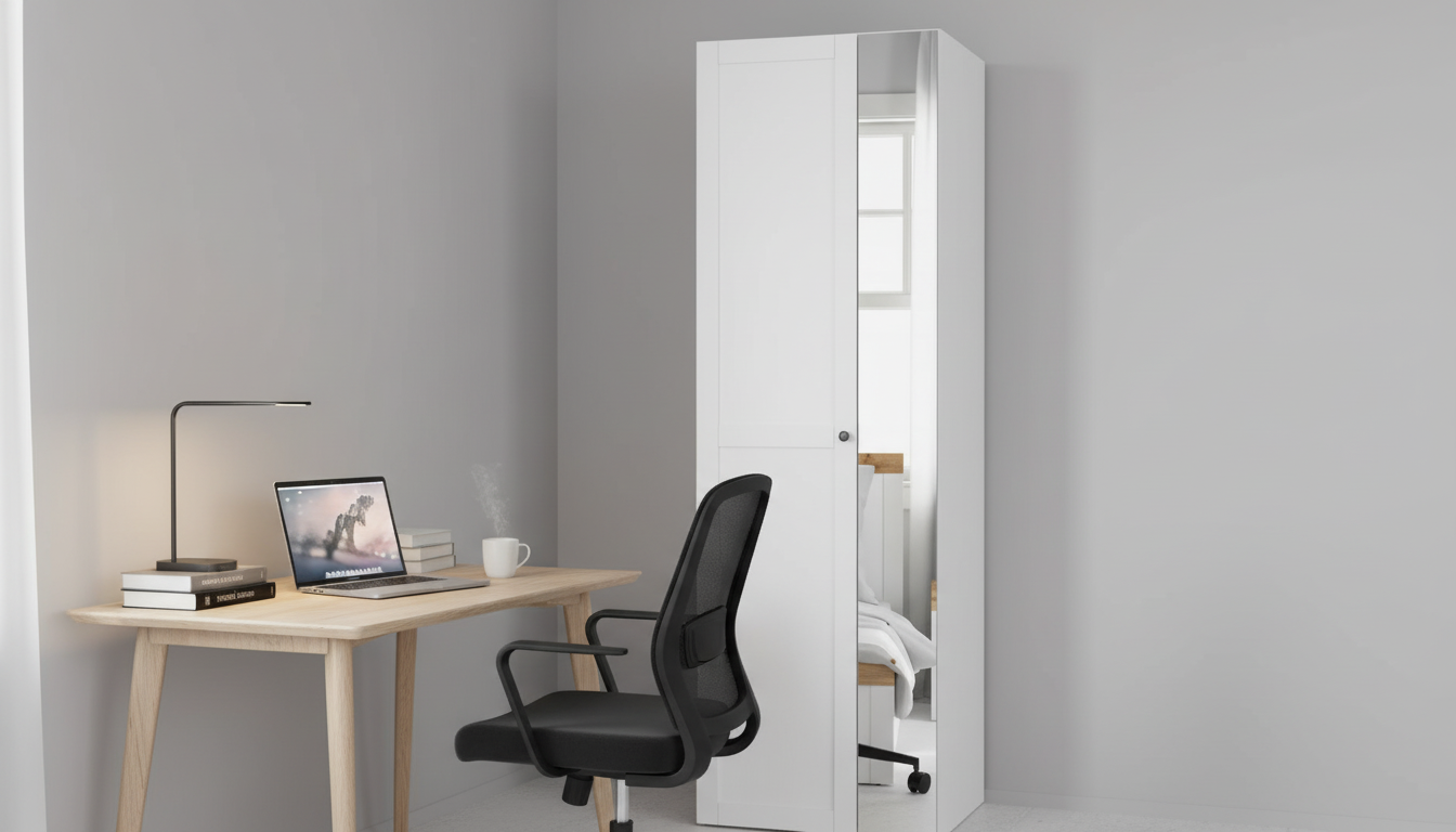 Dulap FLEX, alb, PAL, cu 2 usi si oglinda, 75x66x240 cm