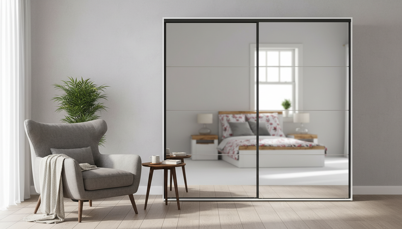 Dressing FLEX, alb, PAL, cu 2 usi si oglinda, 260x66x240 cm