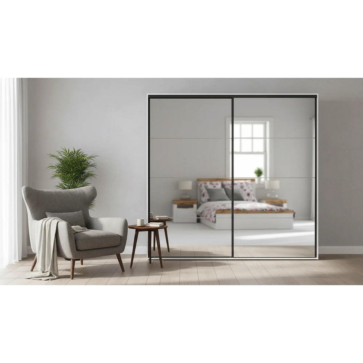 Dressing FLEX, alb, PAL, cu 2 usi si oglinda, 260x66x240 cm