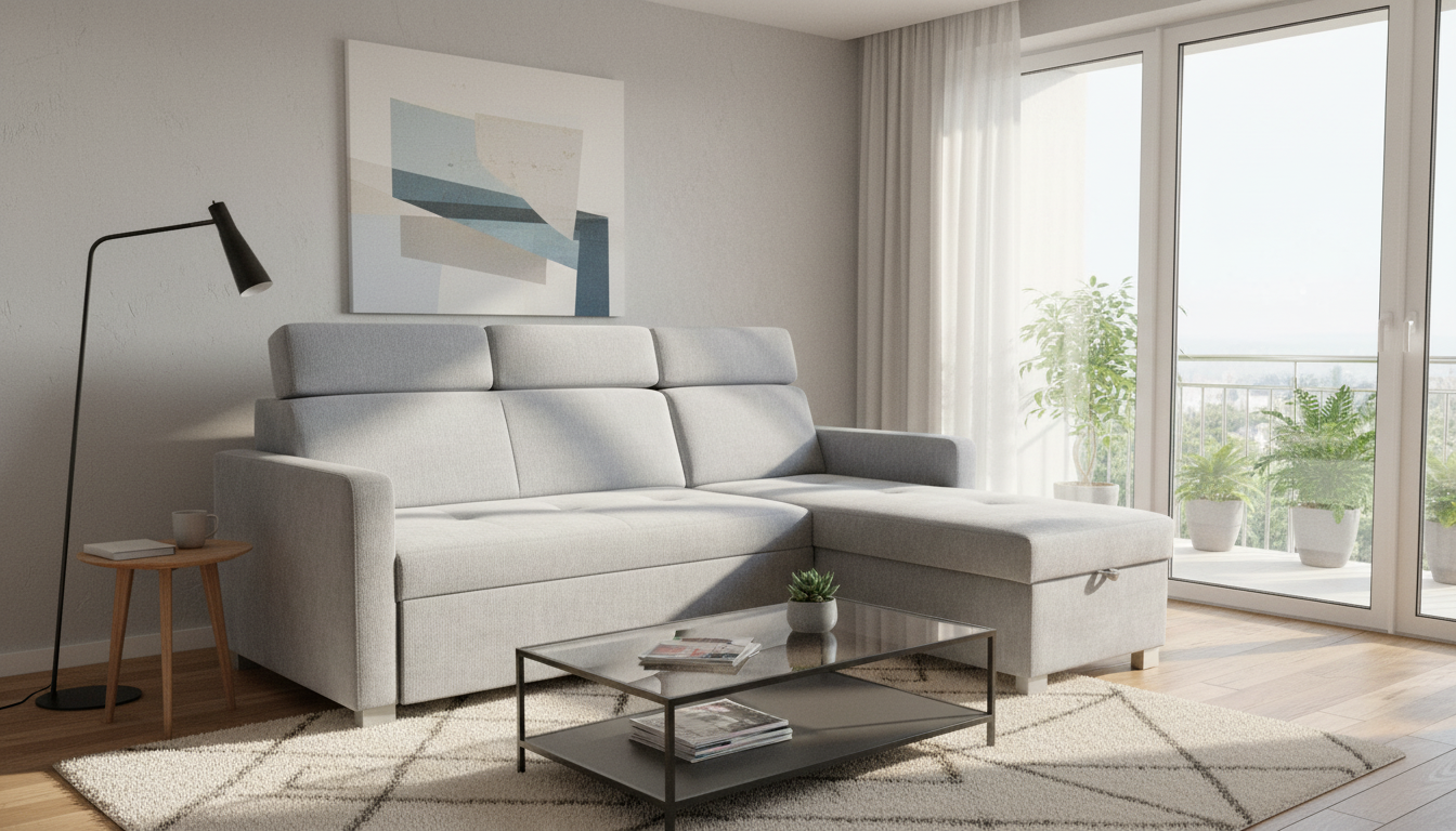 Coltar extensibil BRICO, universal, stofa catifelata gri - Element 23, cu lada depozitare, 204x168x99 cm