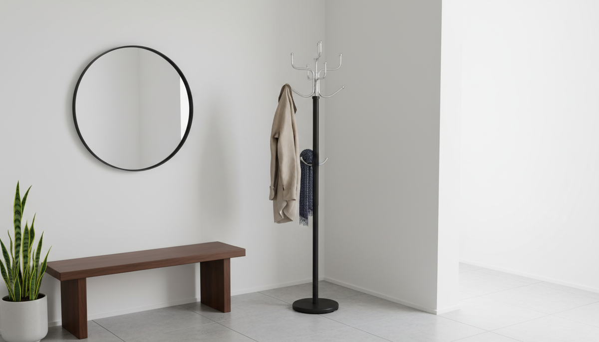 Cuier pom COSMIC, negru/crom, metal, 34x30x176 cm
