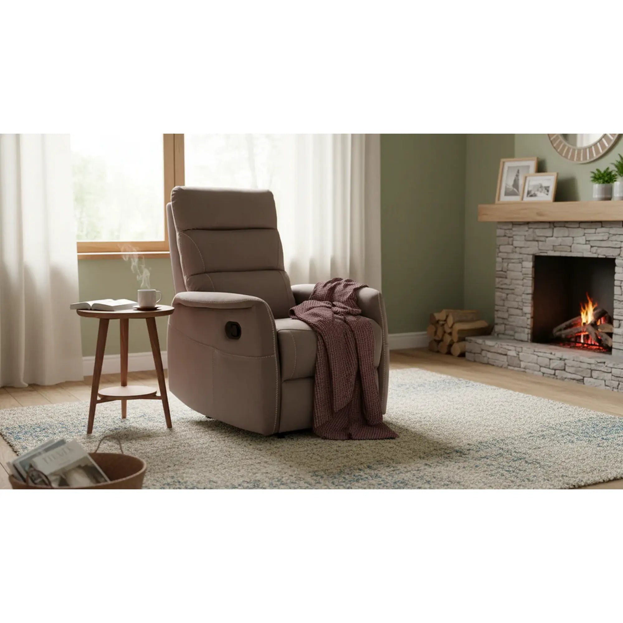 Fotoliu recliner SOLON M, stofa catifelata cappuccino - Bluvel 38, 74x86/162x106 cm