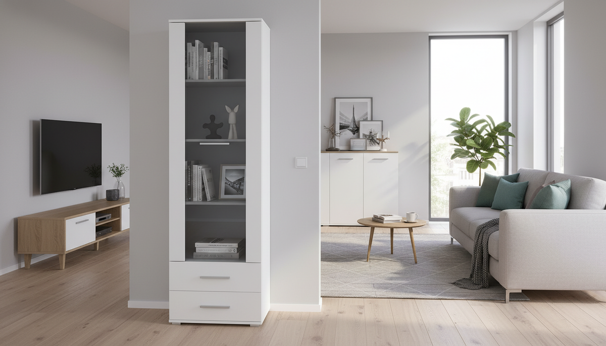 Vitrina LIMA W-1, alb, PAL laminat/sticla, 60x40x200 cm