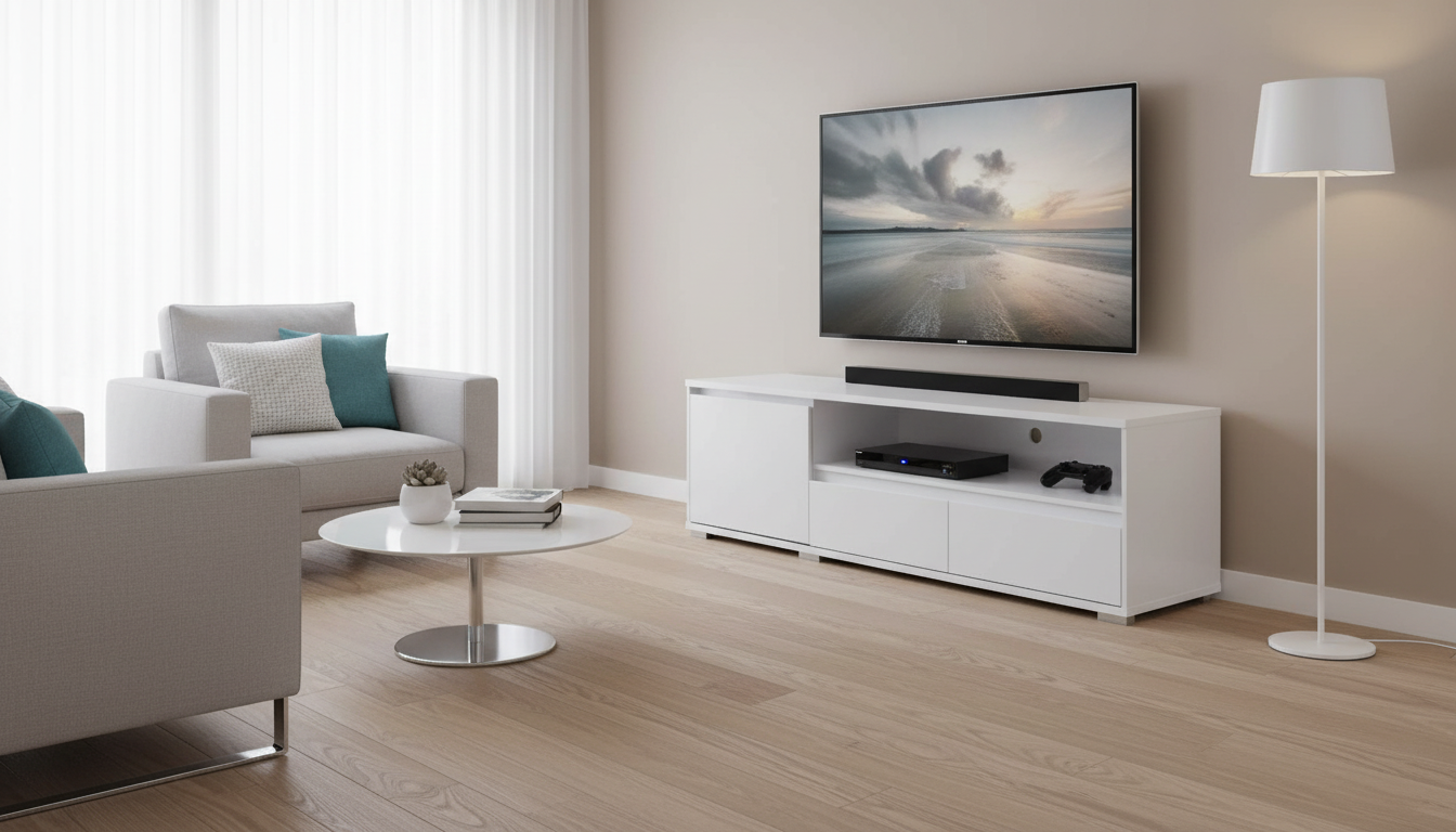 Comoda TV LINE, alb, PAL, 180x48x55 cm