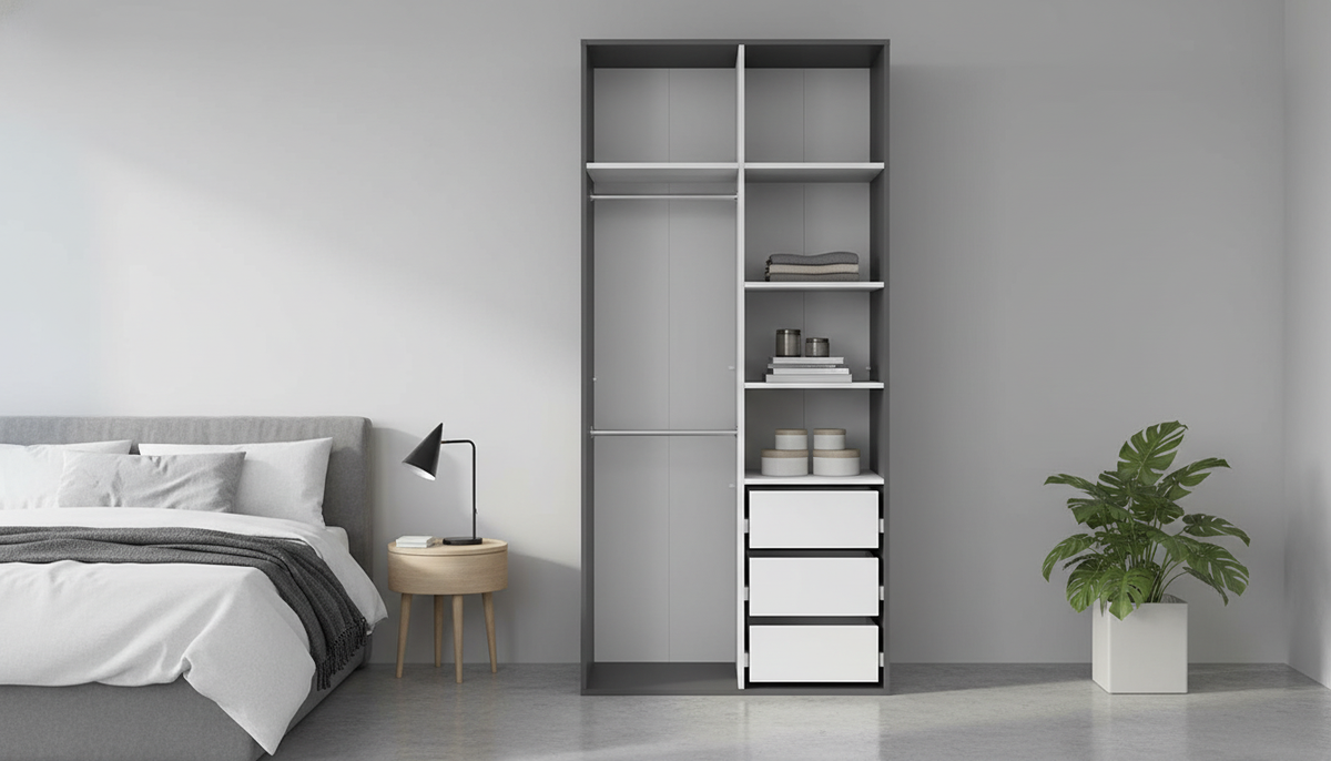 Dulap FLEX, gri grafit, PAL, cu 2 usi, 100x66x218 cm