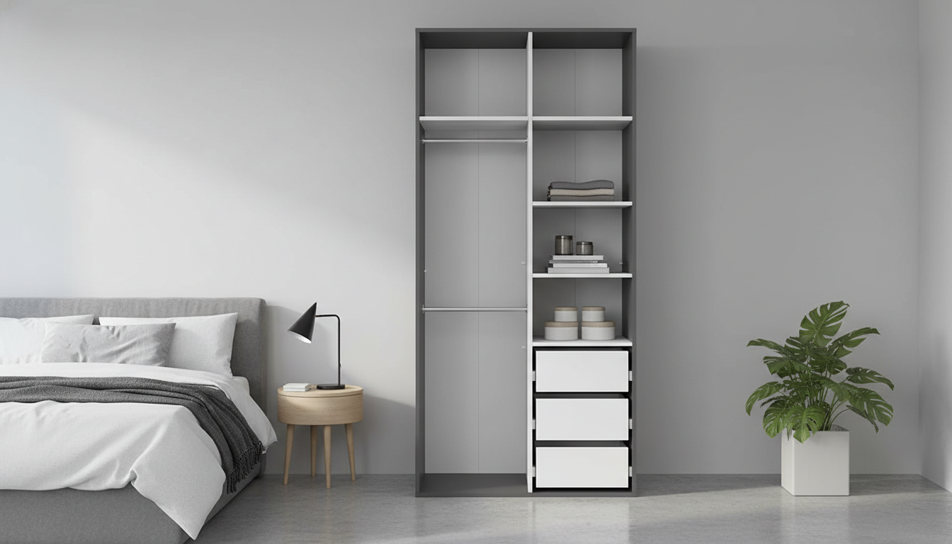 Dulap FLEX, gri grafit, PAL, cu 2 usi, 100x66x218 cm
