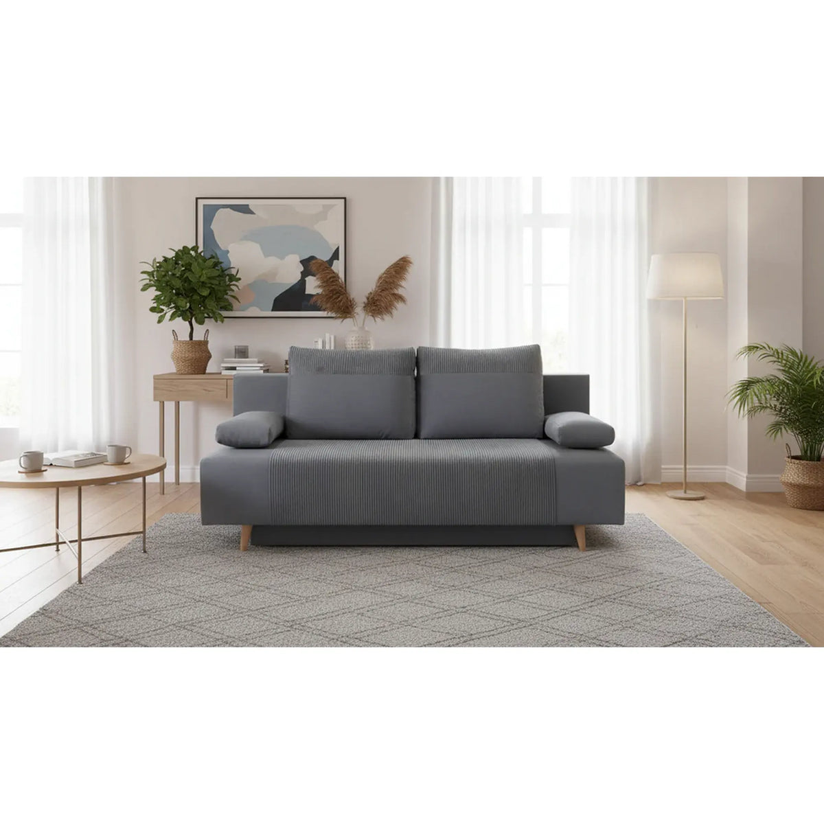 Canapea extensibila LEON, stofa catifelata gri - Poso 60, 191x89x92 cm