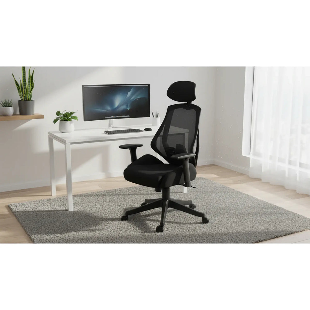 Scaun de birou Q-406 M, negru, stofa clasica/plasa, 67x52x102/110 cm